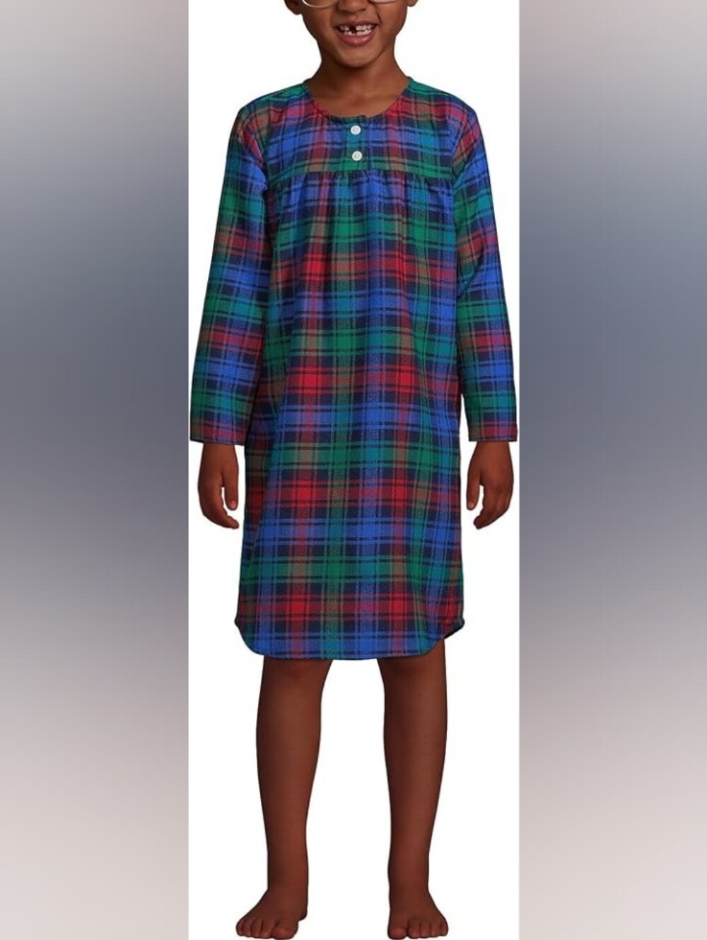 Girls' Plaid Lands End  Long Sleeve Dress - Red & Green